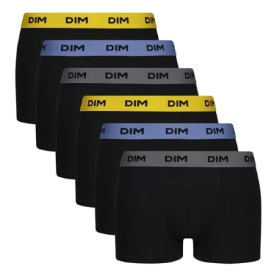 Image de DIM Boxer Homme Mix and Colors Coton Stretch Confort x6, Noir ceinture jaune/bleu/gris, M