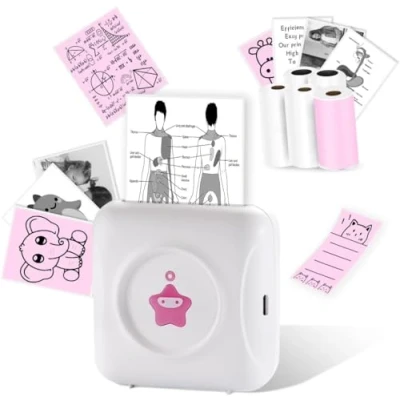 Image de vretti TP2 Y Mini imprimante Thermique de Poche Compatible avec Android &amp; iOS 5 Rouleaux d&#039;étiquettes, Bluetooth pour iPhone, liste Travail, Notes, Photos, Bricolage