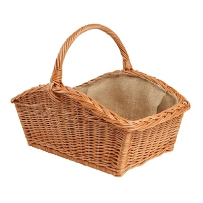 Image de BOGATECO Panier à bois de chauffage rectangulaire en osier avec anse 60 x 40 28 cm Tissé la main doublé jute