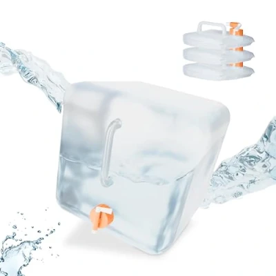 Image de Relaxdays Jerricans carrés pliants en Lot de 4, Contenant à Eau, avec Robinet, sans BPA, 20 litres, Transparent