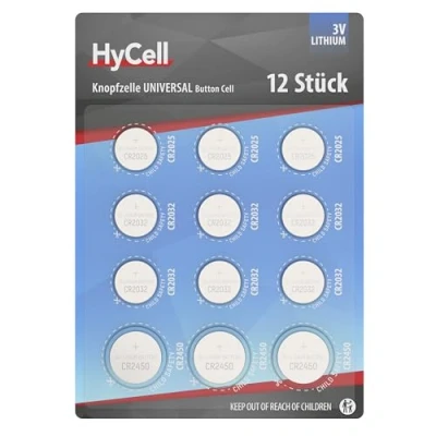 Image de HyCell Jeu de Piles Bouton au Lithium CR2025 CR2032 CR2450, 12 pièces, Longue durée Vie
