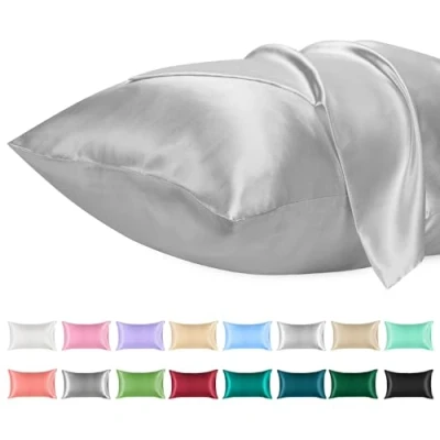 Image de Lirex 2PK Taies d&#039;oreiller en Satin, Taie Microfibre de Satin Couleur Unie Douce, Fermeture D&#039;enveloppe, Infroissable Résistante à la Décoloration Respirante (Gris Clair, 50 x 70 cm)