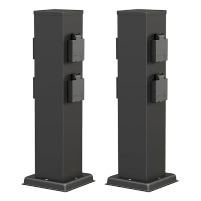 Image de ledscom.de 2 pièces Colonne de Prises Courant Jardin Polly pour l&#039;extérieur, IP44, 4X, Acier Inoxydable, Noir, carré, 40 cm
