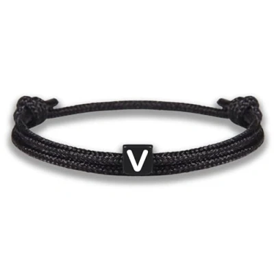 Image de GD GOOD.designs EST. 2015 Bracelet corde avec lettres d&#039;amitié noir ajustable de 14cm à 24cm Initial V
