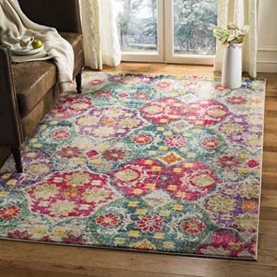 Image de Safavieh Mandore Woven Grand Tapis de Salon rectangulaire pour Une Utilisation en intérieur, Polypropylène, Gris/Fuchsia, 120 X 180 cm