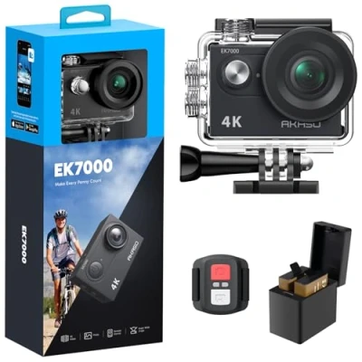 Image de AKASO Caméra Sport 4K 30fps 20MP WiFi d&#039;action 170 Grand Angle, Télécommande 2.4 G, Étanche 30M et 2 Batteries, Stabilisation EK7000