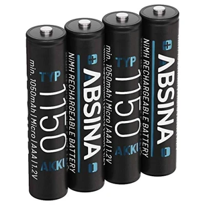 Image de ABSINA 4X Pile Rechargeable AAA 1150 NiMH Piles Rechargeables 1,2V &amp; Min. 1050 mAh pour appareils à Haute consommation Accu idéales téléphone DECT