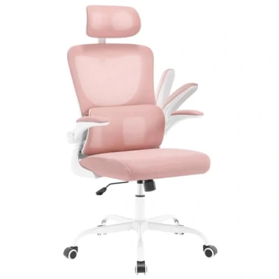 Image de WOLTU Chaise de Bureau Ergonomique, Pivotante sur roulettes, avec Fonction Inclinable, Appui Tête Réglable, Accoudoirs Relevables, en Maille Support Lombaire Forme C, Rose, BS161rsw