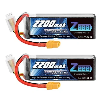 Image de Zeee 3S Lipo Batterie 2200mAh 11,1V 120C RC avec connecteur XT60 pour FPV Racing Drones Vélo de Route Quadcopters Avion Hélicoptère Bateau Voiture (2 Paquets)