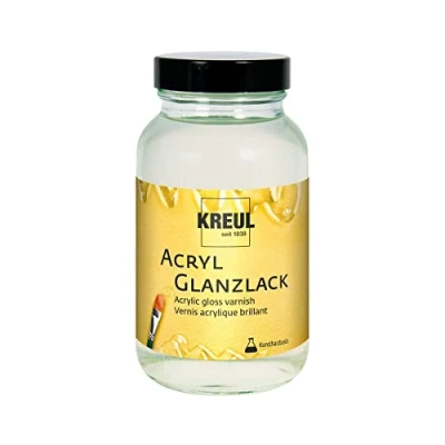 Image de KREUL 79406 Laque acrylique brillante 250 ml, pot en verre de finition et protection transparente à base résine synthétique pour objets peints entièrement secs