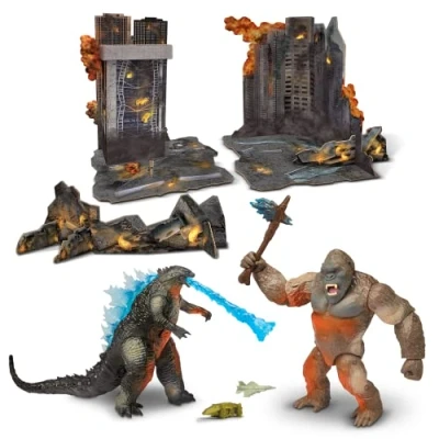 Image de MonsterVerse Godzilla vs Kong Movie Diorama à Collectionner de 15,2 cm avec Deux Figurines articulées, Comprend 4 Accessoires Figurine, Convient aux Enfants Ans et Plus
