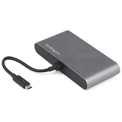 Image de StarTech.com Mini Dock Thunderbolt 3 Station d&#039;Accueil TB3 à Double Écran DisplayPort 4K 60Hz 1x USB A (3.2) &amp; GbE Câble 28cm Adaptateur Multiport pour PC Portable Mac/Windows (TB3DKM2DPL)