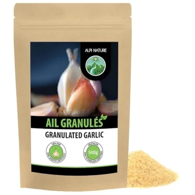 Image de ail granulé (500g), moulu, 100% naturel à partir d&#039;ail déshydraté en douceur, sans additifs, végétalien