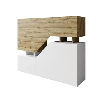 Image de Mirjan24 Nesezi Commode avec 4 portes, buffet, armoire multifonction pour l’entrée, le couloir et salon (chêne Wotan / blanc)