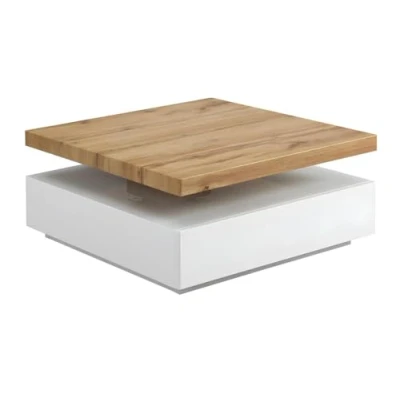 Image de Vente unique Table basse KYRIA 1 Tiroir &amp; Plateau pivotant MDF Coloris : Blanc et chêne