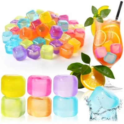 Image de COM FOUR® 60x glaçons réutilisables dans de superbes couleurs, fête pour rafraîchir les boissons (060 pièces cubes)