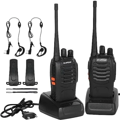 Image de RKK Talkie Walkie 88E, sans Licence PMR446 16 canaux, Portée 1 5 km, CTCSS/DCS avec Station de Recharge et Casque