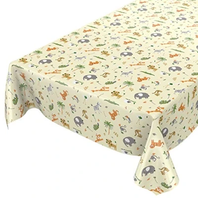 Image de ANRO Nappe en toile cirée lavable Pour anniversaire d’enfant Motif animaux Vert clair 120 x 140 cm