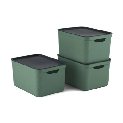 Image de Jive Dekobox Lot de 3 boîtes rangement 16l avec couvercle, Plastique (PP recyclé), vert/anthracite, 3x16l (37.5 x 27.8 29.8 cm)