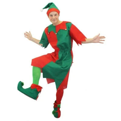 Image de ILOVEFANCYDRESS Un deguisement d&#039;Elfe de Noel avec Une Tunique Verte et Rouge pour Adulte + Chaussures Collants, Vert/Rouge,( Large )