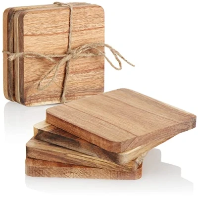 Image de com four® 8X sous Verres en Bois Base pour Tasses et Planche l&#039;artisanat de Table carrée Boissons (8 pièces Marron)
