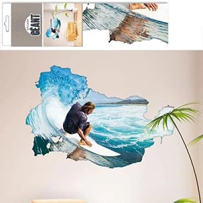 Image de Autocollant Mural Surfer en Trompe l il