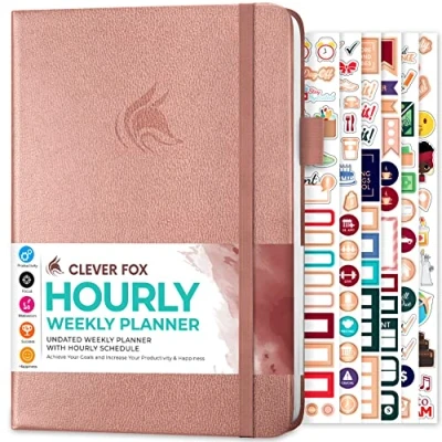 Image de Clever Fox Planificateur de vie hebdomadaire et mensuel non daté avec fentes horaires, carnet rendez vous organiseur quotidien, A5 (or rose)