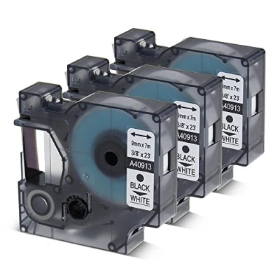 Image de Oozmas Ruban pour Étiqueteuse Compatible avec DYMO 40913 9mm x 7m Cassette LabelManager LM160 LM210D LM260P LM280 LM360D LM420P, (Pack de 3, Noir sur Blanc)