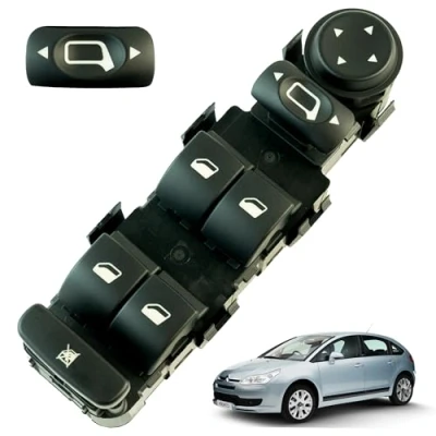Image de Bouton leve vitre compatible pour Citroen C4 (1) (2004 2010) commande lève avant gauche (conducteur) SANS fonction rétroviseurs rabattables 6554HA