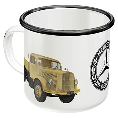Image de Nostalgic Art Tasse rétro en émail, 360 ml, Daimler Truck Models Idée de cadeau pour fans d&#039;automobiles, Mug camping, Design vintage