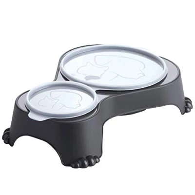 Image de Rotho MyPet Sally Double bol d&#039;alimentation avec couvercle, Plastique (PP) sans BPA, anthracite, 1l + 0.28l (32.0 x 23.7 7.0 cm)