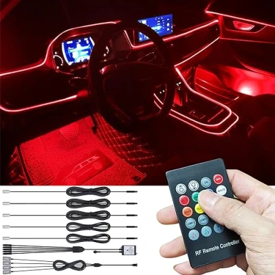 Image de TABEN Kit d&#039;éclairage d&#039;ambiance de Voiture Music Sync Multicolore RVB 16 Millions Couleurs 6 mètres Fibre Optique USB ambiant, télécommande RF contrôle