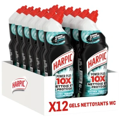 Image de Harpic Gel WC Power Plus nettoyant surpuissant taches tenaces antibactérien efficace sans brosse lot de 12