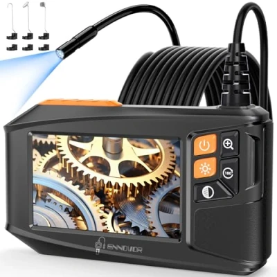 Image de Camera Endoscopique avec Écran et Lumière, Ennovor 1920P HD Caméra d&#039;inspection Industrielle, IPS 4,3 Pouces 8 LED Réglables, No App WiFi Câble Semi Rigide(16,5 FT/5M)