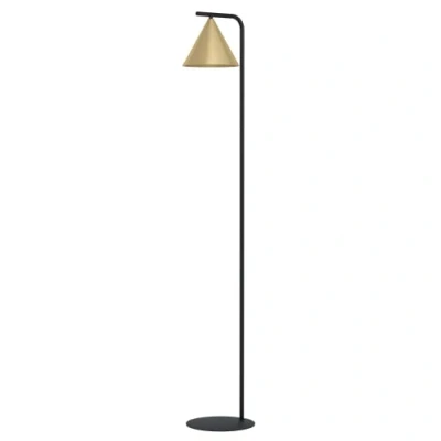 Image de EGLO Lampadaire sur pied Narices, luminaire minimaliste en laiton brossé, lampe de salon dorée et noire avec interrupteur à pied, douille E27