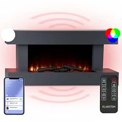 Image de Klarstein Decorative Cheminee Electrique Effet Flamme, Chauffante de 2000W, Télécommande et Minuterie, Fausse Chauffage Cheminée LED Murale a Poser, en Bois, Noir