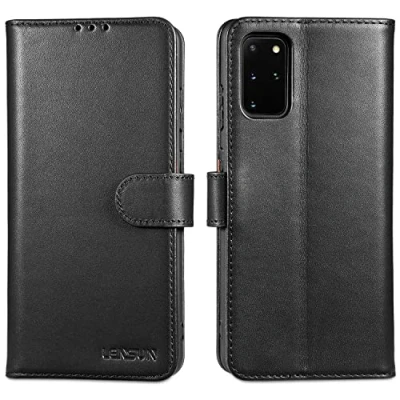 Image de LENSUN Coque Samsung Galaxy S20+ (Plus), Étui Cuir Véritable Portefeuille Housse [RFID Blocage] avec Rangements Cartes et Fermoir Magnétique pour S20 Plus 5G Noir