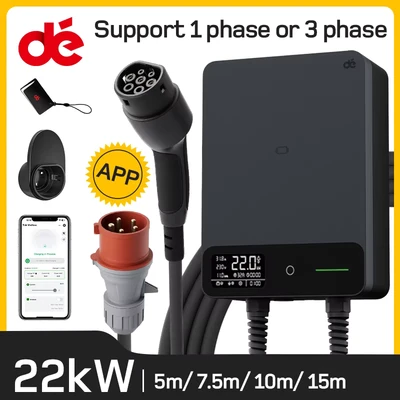 Image de dé Wallbox Câble de recharge Type 2, station développement domestique, chargeur EV, noir, RCD B, EVSE, 5m, 7.5m, 10m, 15m, 22kW, 32A, 230 V