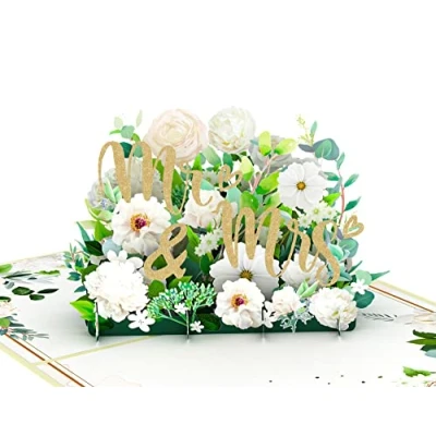 Image de MOKIO® Carte de Mariage Pop Up Mr. &amp; Mrs. 3D pour un cadeau en argent lune miel, félicitations avec enveloppe