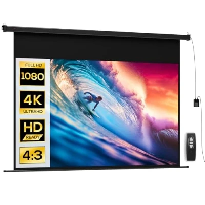 Image de Écran vidéoprojecteur HOMCOM 100 Pouces 16:9 4K HD montage mural ou plafond panneau de commande et télécommande