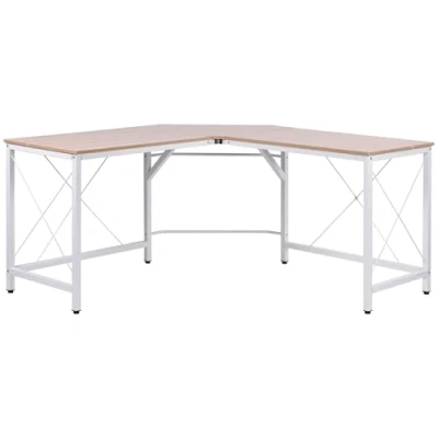 Image de HOMCOM Bureau d&#039;angle Informatique Design Moderne métal MDF Imitation Bois chêne et Blanc