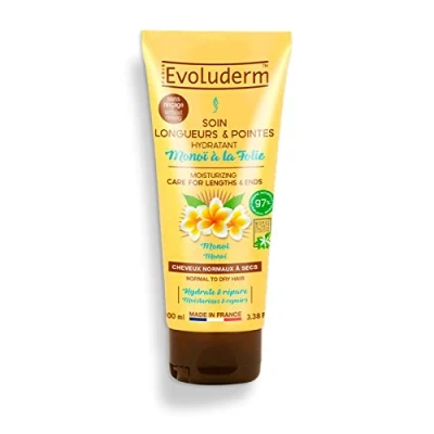 Image de EVOLUDERM Soin Longueurs &amp; Pointes Hydratant Monoï à la Folie 100 ml 97% d&#039;Origine Naturelle Végan Fabrication Française