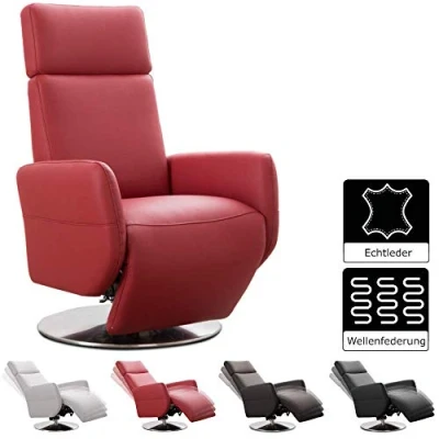 Image de CAVADORE Cobra Fauteuil TV, Cuir véritable, Rouge, Ergonomie M