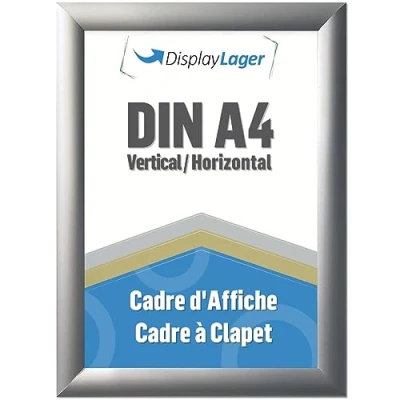 Image de DisplayLager, qualité danoise Cadre encliquetable A4 argenté avec profil en aluminium de 25 mm, vitre protection antireflet, matériel fixation