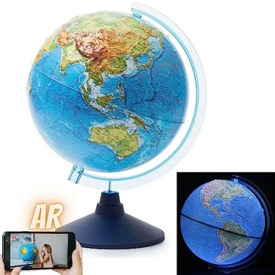 Image de Exerz Globe AR lumineux en relief de 32 cm avec lumière LED sans câble Application réalité augmentée iOS Jour la carte physique Illuminez planète nuit
