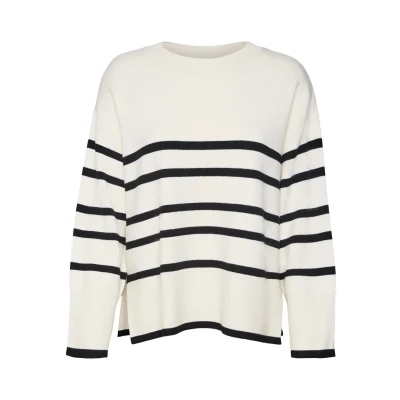 Image de Vero Moda Vmsaba LS Oneck Stripe GA NOOS Pullover, Femme, Taille: Medium, Birch/black