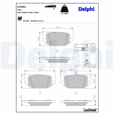 Image de DELPHI LP3951 Jeu de plaquettes frein contact signal d&#039;usure inclus MERCEDES BENZ: Citan II Van