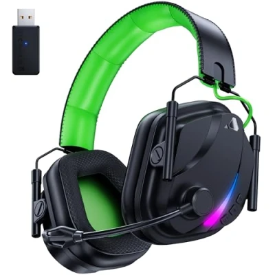 Image de Vakedy Casque Gaming sans Fil,Casque Bluetooth avec Microphone,PS5 Fil,pour PS4,PS5,PC,Mac,Switch,Mobile,Casque Fil à Double Mode de Commutation Noir/Vert