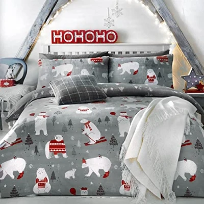 Image de Bedlam Polar Bears Parure de lit, Polycoton, Argenté, Simple