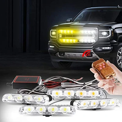 Image de yifengshun Gyrophare LED 4 en 1 Télécommande Sans Fil DC12V lumière stroboscopique feux DRL clignotant magnetique d&#039;urgence signalement lumières pour auto véhicule (Ambre &amp; Blanc)